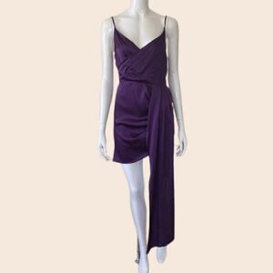 Jiann Shu Royal Purple Silk Wrap Bust Asymmetrical Mini Dress XS
